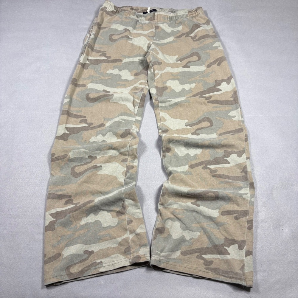 Brandy Melville Anastasia Camo Sweatpants Wide Leg Desert Camouflage Tan Cotton
